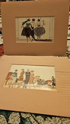 2 Vintage George Barbier Art Prints 1920s Deco Style Fashion Matted 8'' X 10''Read