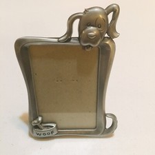 Metal Dog Puppy Pet Picture Frame Silver Toned Woof Bowl Tail