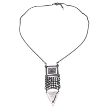 Jenny Bird Silvertone Snake Chain with Large Geometric Statement Necklace 30-32