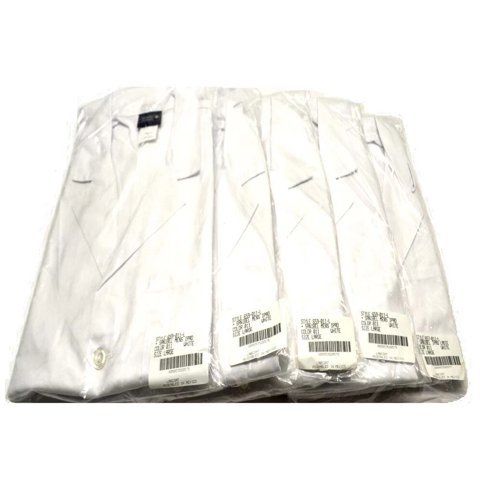 (5) NUEVO Sanibel Exfoliantes 659-011-L Para Hombre Cortos Blancos Abrigos de Laboratorio (L) Bolsillo para Tableta Foto 3 de 3