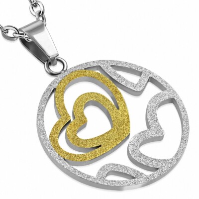 Pendentif cercle à coeur ouvert en forme de coeur en acier inoxydable sablé à 2