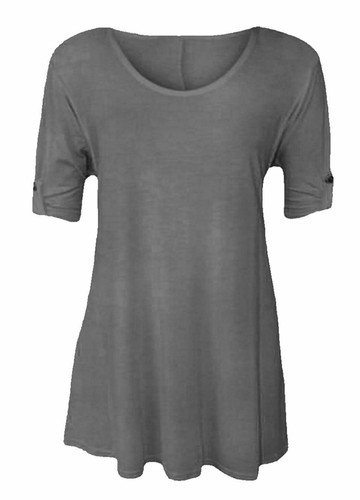 Women 3/4 Sleeve Button Stretch Flare Ladies Summer Plus Size Tshirt Tops 8-32 - Picture 7 of 21