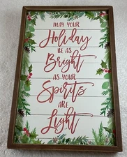 NEW Primitives by Kathy Inset Box Sign “Holiday Bright” 18”x12” Christmas