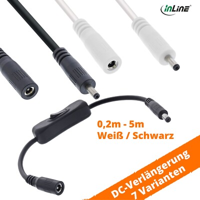 DC Verlängerung Buchse Stecker 0,2m - 5m 7 Varianten Schwarz Weiß AWG18 24