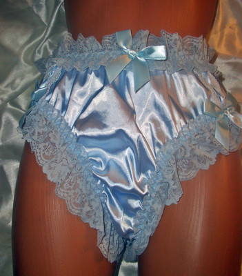 Opulentes Sissy Glanz Satin Rüschen Höschen Slip XXL baby blau Schlüpfer  (zo3)