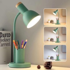 Green LED Desk Lamp Home Office Pen Holder 3 Color Modes Gooseneck Metal