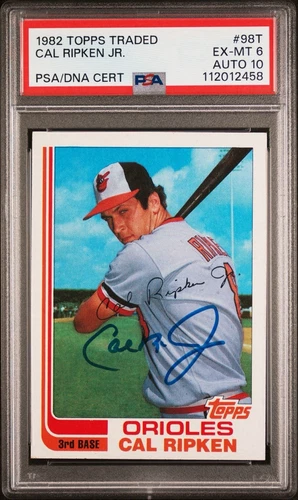 🔥🟧CAL RIPKEN JR⬛️🔥1982 TOPPS TRADED #98T AUTO ROOKIE CARD PSA 6 AUTO 10