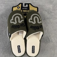 True Religion Horseshoe Logo Olive Green Slippers Men's Size Large 11-12 New
