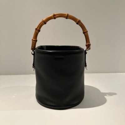 JIL SANDER Leather Handbag Shoulder Bag Bamboo Handle Black Excellent