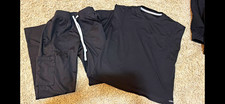 Cherokee Unisex Medical Scrub Set Top Pants Black Solid Pattern XXS Small