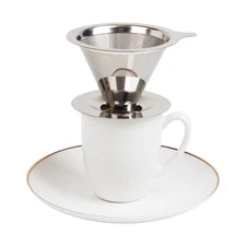 Silver Steel Pour-Over Coffee Maker Dripper Cone Holds 3oz of Ground Coffee