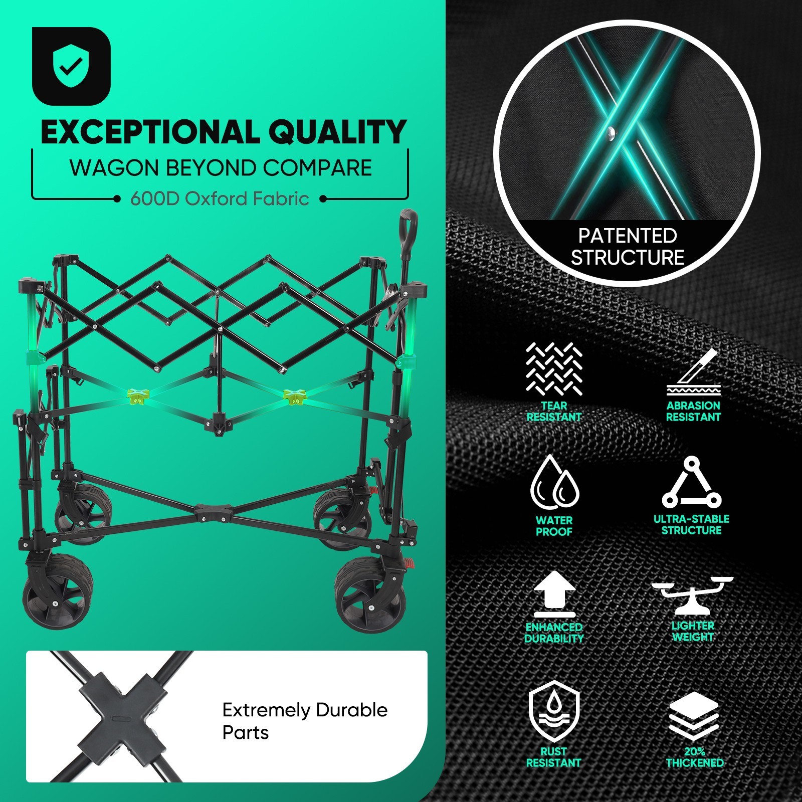 400L Double Decker Folding Wagon, 500lbs Heavy Duty with Brakes, Black