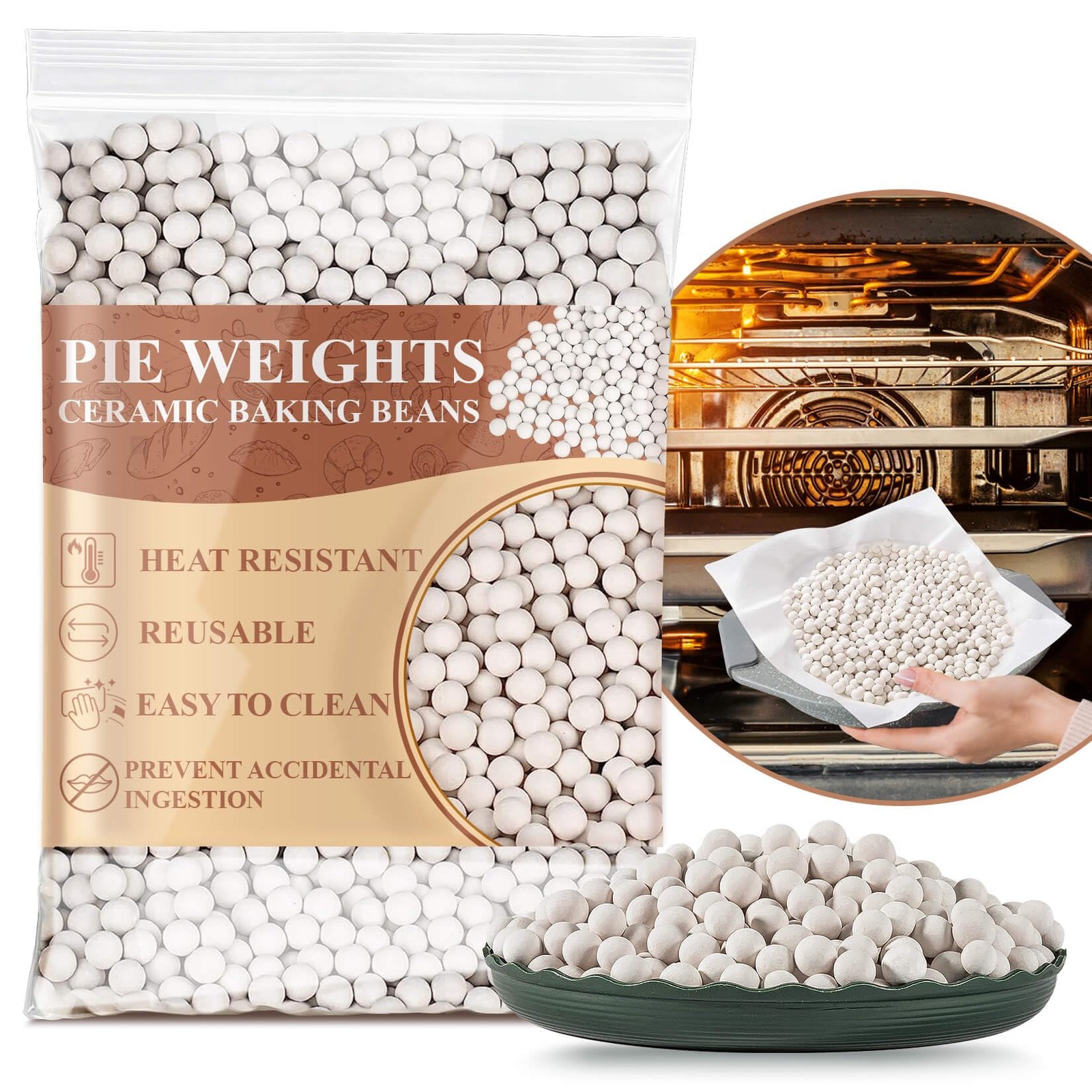 1LB Pie Weights for Baking - Pie Crust Weights Ceramic Baking Beans for Reusa...