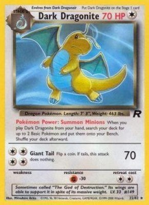 Heavily Played Dark Dragonite - 22/82 - Rare - Unlimited Edition Pokemon Team Ro