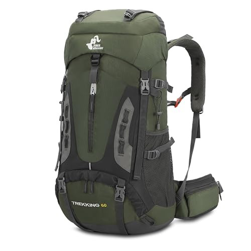 60L Hiking Camping Backpack with Rain Cover, Waterproof Large Army Green