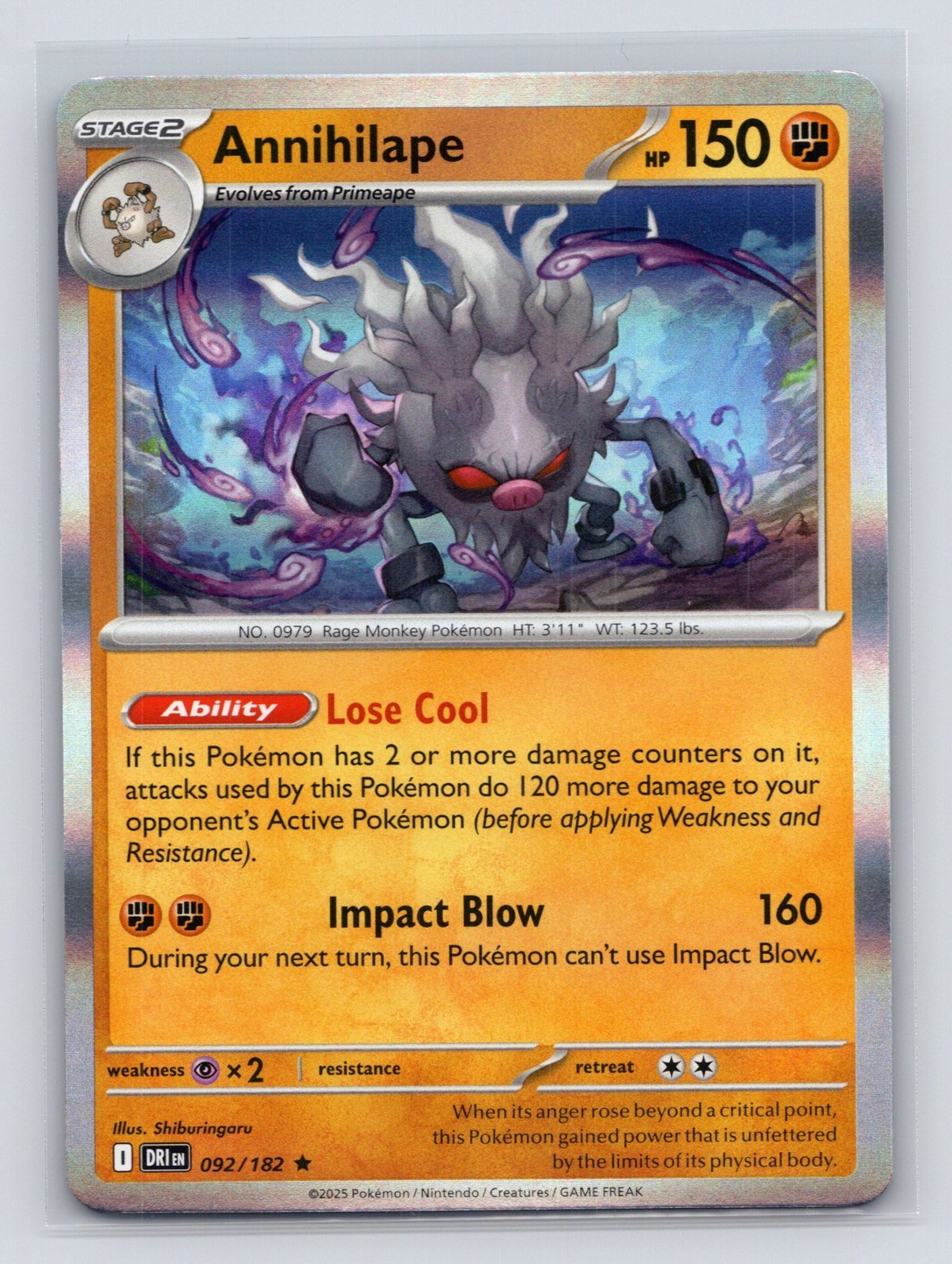 Annihilape 092/182 Rare SV10: Destined Rivals Pokemon Holo NM