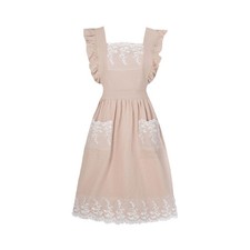 Aoomzoon Vintage Aprons for Woman with Pockets Cute Lace Ruffle Medium, Beige