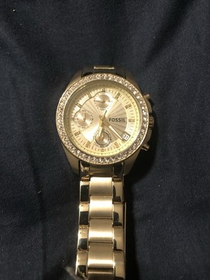 Fossil Riley Women's Gold Chronograph Date Quartz Bracelet Watch Crystal Bezel