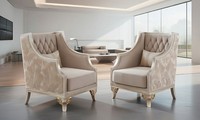 Komfortables Sessel Set Mit Ergonomischer Polsterung Und Goldenen Akzenten