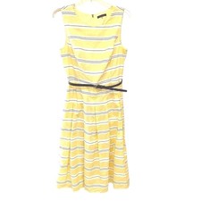 Tommy Hilfiger Womens Yellow White Striped Belted Fit Flare Midi Dress Size 10
