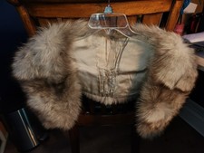 Vintage Luxury Fur White Fox Fur Satin Stole Shoulder Wrap Shrug Shawl, Bridal