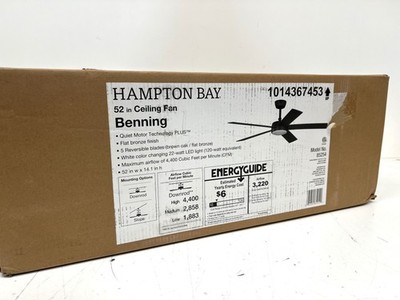 Hampton Bay Benning 52 in. Flat Bronze Downrod Ceiling Fan LED + Remote *READ*