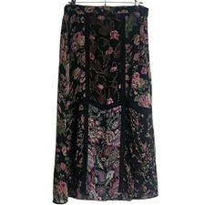 Vintage Patchwork Black Pink Floral Skirt Lace Flowy Fairycore Garden Girl Y2K S
