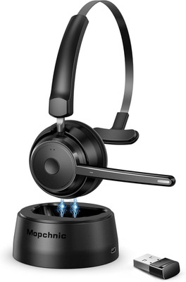 Mopchnic Bluetooth Headset, Wireless Headset with AI Noise-Canceling Microphone,