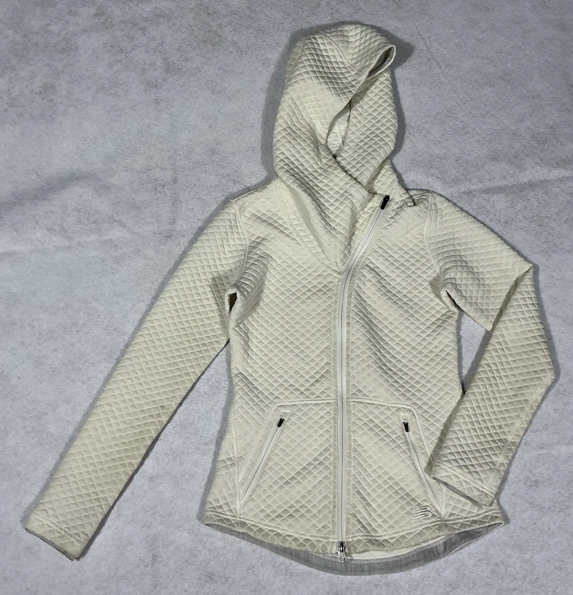 OFF WHITE New Balance Donna S Camicia Felpa Giacca Cappotto Zip Cappuccio Tasche Panna