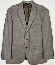 Jos A Bank Blazer Mens 44R Gray Windowpane Tailored Fit Wool Sportscoat