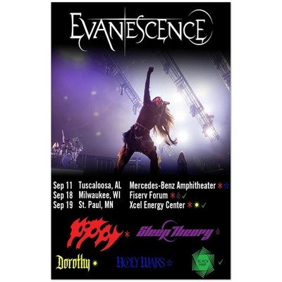 Evanescence Concert Poster Sep 11 Tuscaloosa AL