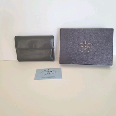 PRADA Portafogilo Donna Nero Black Nappa Leather Wallet Large Envelope Medium 