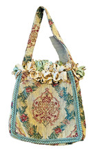 Vintage Tapestry Shoulder Bag with Ribbon Trim