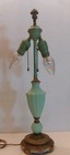 Victorian Jadeite Uranium Lamp Base Brass?Bronze? 22" tall Finial Included Works — photo 2