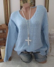 Italy Warme Kuschel Strick Pullover Grob Pulli Hell-Blau Einheitsgrösse 36 38