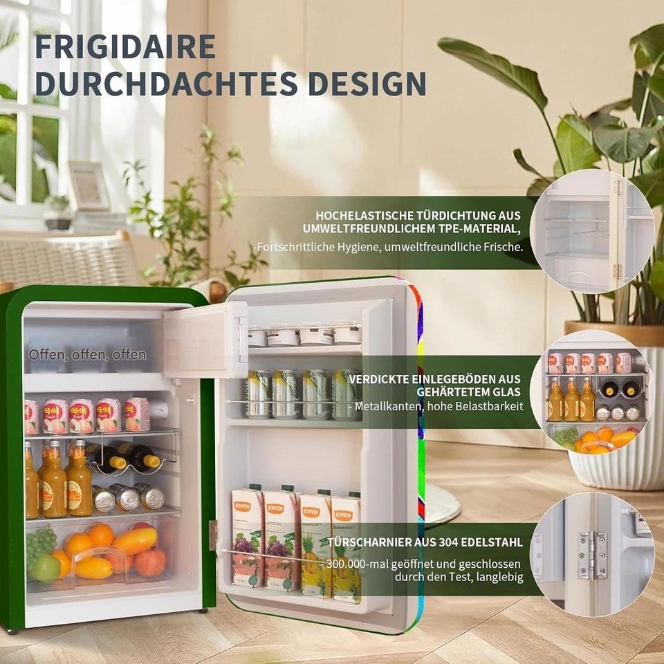 HCK Mini Kühlschrank mit Gefrierfach 107 L Kühlfach Designer Retro Kunst NEU! - Bild 2 von 4