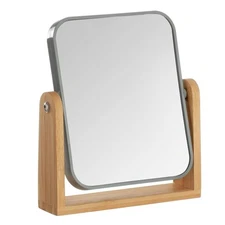 Double Sided 3X Magnifying Makeup Mirror w Bamboo Stand Small Desk Table Mirror