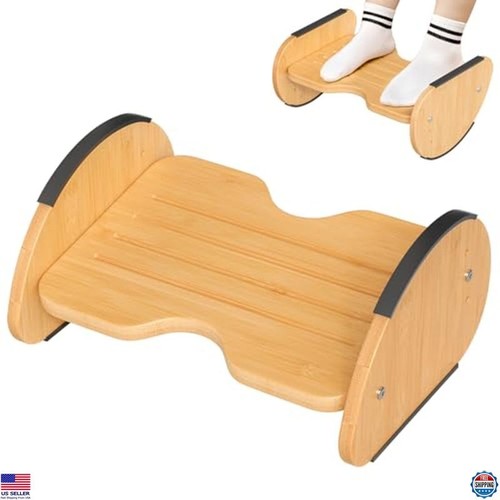 Amazer 2-in-1 Bamboo Rocking Footrest - Adjustable Ergonomic Stool for ...