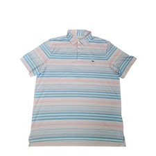 Vineyard Vines On the Go Sankaty Polo Mens L Pink Blue Striped Wicking Golf