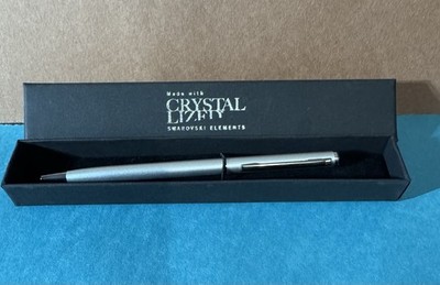 CRYSTALLIZED Swarovski Elements Silver Ballpoint Pen Blue Crystal Top Black Ink