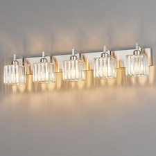 Modern Bathroom Vanity Light 5-Lights Brushed Nickel Vanity Light Crystal Wall L