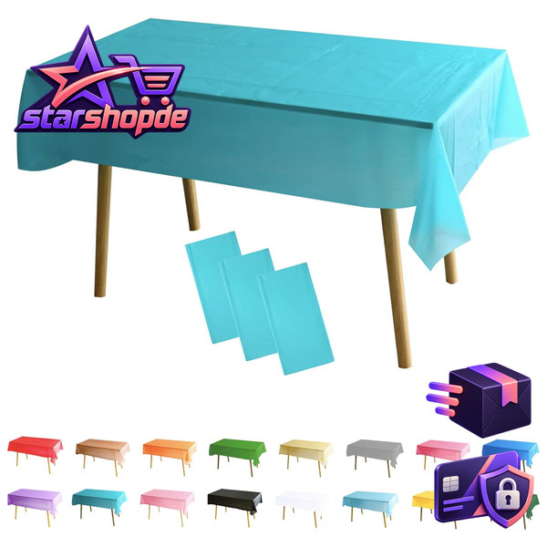 Tischdecke Rechteckig 137X274Cm Blau Kunststoff Wasserdicht ÖLbestäNdig 3 StüCk-image
