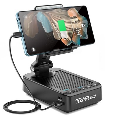 TechGlow Foldable Cellphone Stand with Bluetooth Speaker Charging Black