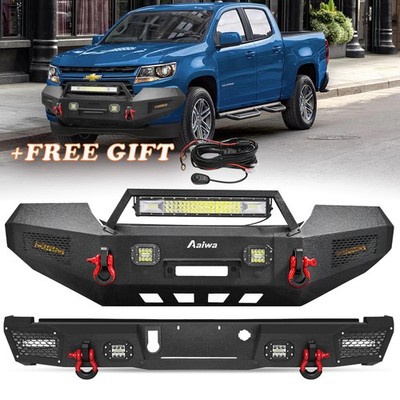 Fits 2015-2022 Chevy Colorado Front Bumper&Rear Bumper Set w/ Light and D-Rings
