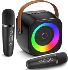 Mini Karaoke Machine, Portable Bluetooth Speaker with 2 Wireless Microphones for