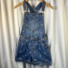 Gap Denim Girls Blue Denim Shortalls w/ Floral Embroidery XL EUC 12-14