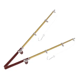 2 Pcs Miniature Fishing Rod Doll House Decor Fishing Pole Toy Set