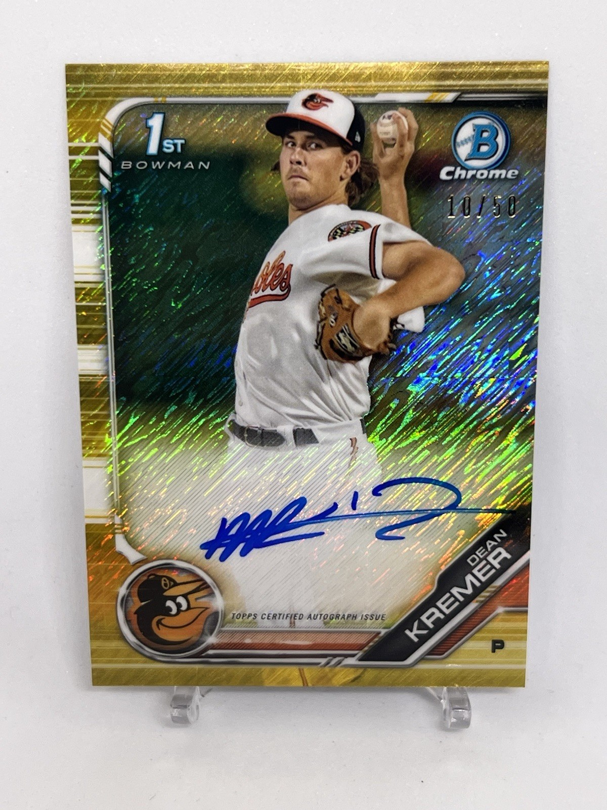 DEAN KREMER 2019 BOWMAN CHROME 1ST GOLD SHIMMER REFRACTOR AUTO /50