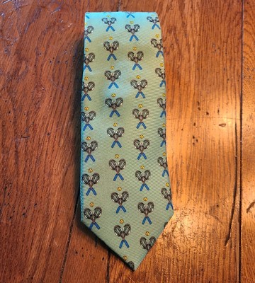 Southern Proper Men's Tie 100% Silk, Tennis Rackets, Green Made in USA