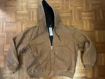Vintage Carhartt J130 BRN Quilt Lined Brown Zip Work Jacket Hooded Size 2XL Coat